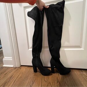 Women's Black Over-the-Knee Suede Heeled Boots